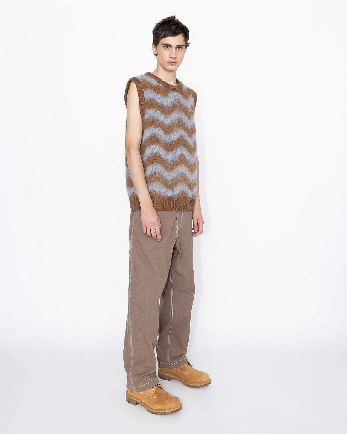 Alpaca Fuzzy Wave Sweater Vest Lysebla/Brun
