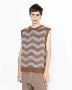 Alpaca Fuzzy Wave Sweater Vest Lysebla/Brun