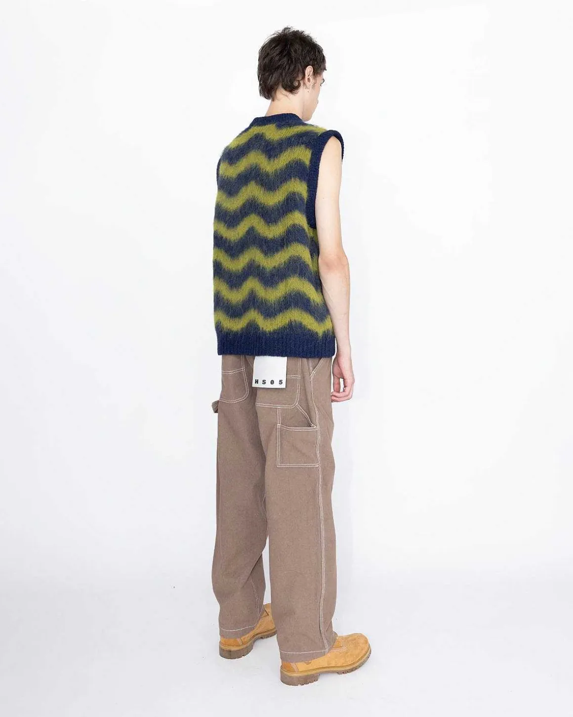 Alpaca Fuzzy Wave Sweater Vest Navy/Olive Gron