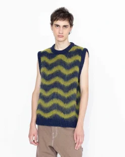 Alpaca Fuzzy Wave Sweater Vest Navy/Olive Gron