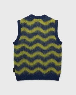 Alpaca Fuzzy Wave Sweater Vest Navy/Olive Gron