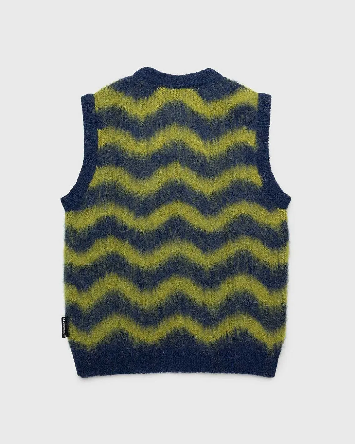Alpaca Fuzzy Wave Sweater Vest Navy/Olive Gron
