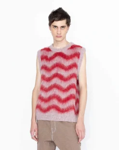 Alpaca Fuzzy Wave Sweater Vest Pale Rose/Red