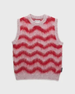 Alpaca Fuzzy Wave Sweater Vest Pale Rose/Red