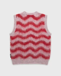 Alpaca Fuzzy Wave Sweater Vest Pale Rose/Red