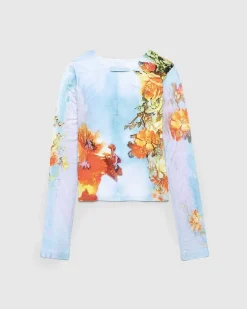 Body Flower-Print Mesh Top Bla