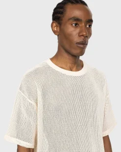 Bomuld Mesh Strik T-Shirt Beige
