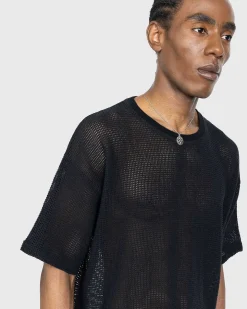 Bomuld Mesh Strik T-Shirt Sort