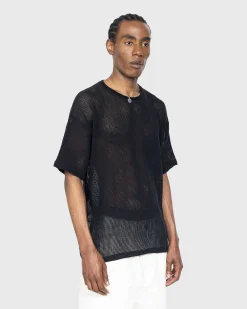 Bomuld Mesh Strik T-Shirt Sort