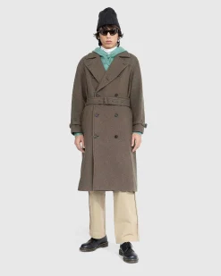 Borstet Alpakauld Melton Trenchcoat Mork Oliven