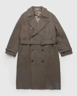 Borstet Alpakauld Melton Trenchcoat Mork Oliven