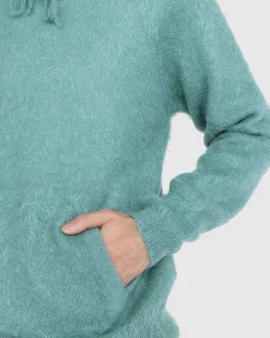 Borstet Mohair Strik Haettetroje Jade Gron