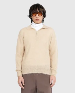 Borstet Mohair Strik Polo Beige