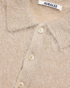 Borstet Mohair Strik Polo Beige