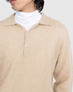 Borstet Mohair Strik Polo Beige