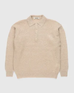 Borstet Mohair Strik Polo Beige