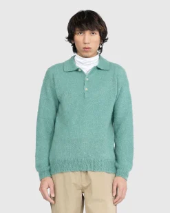 Borstet Mohair Strik Polo Jade Gron