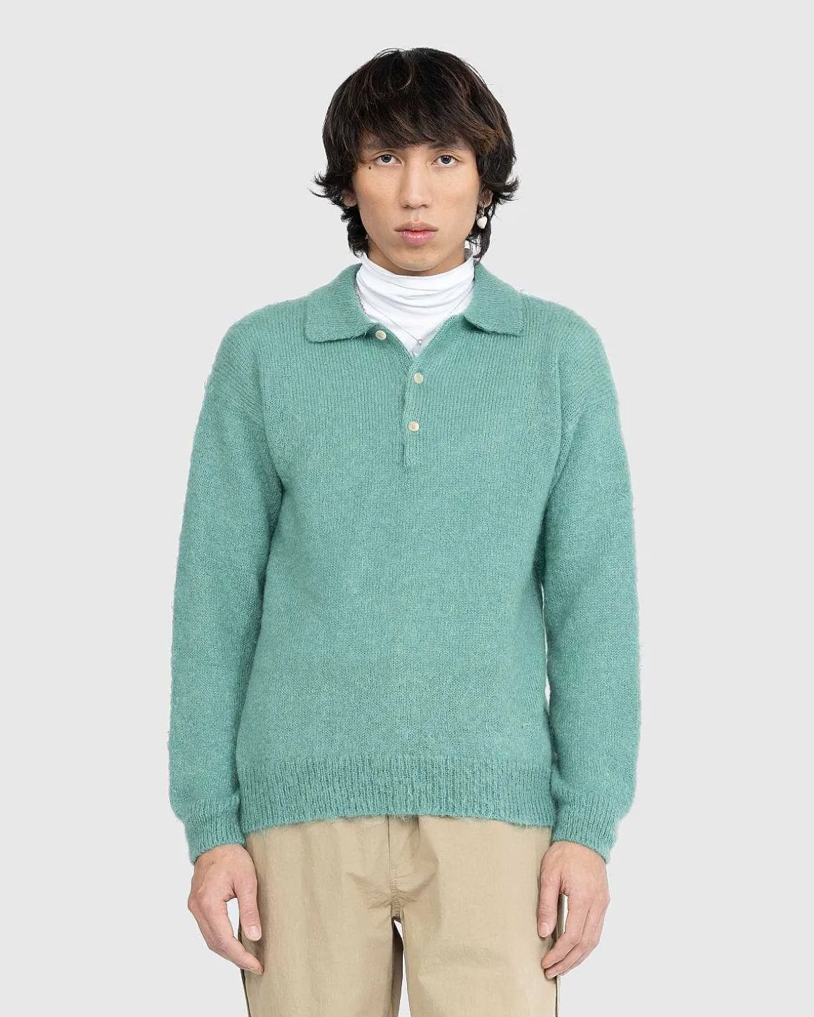 Borstet Mohair Strik Polo Jade Gron