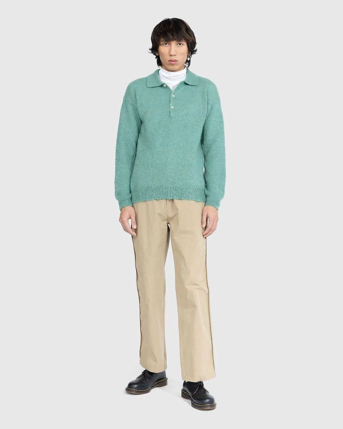Borstet Mohair Strik Polo Jade Gron