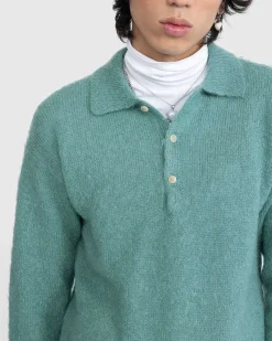 Borstet Mohair Strik Polo Jade Gron