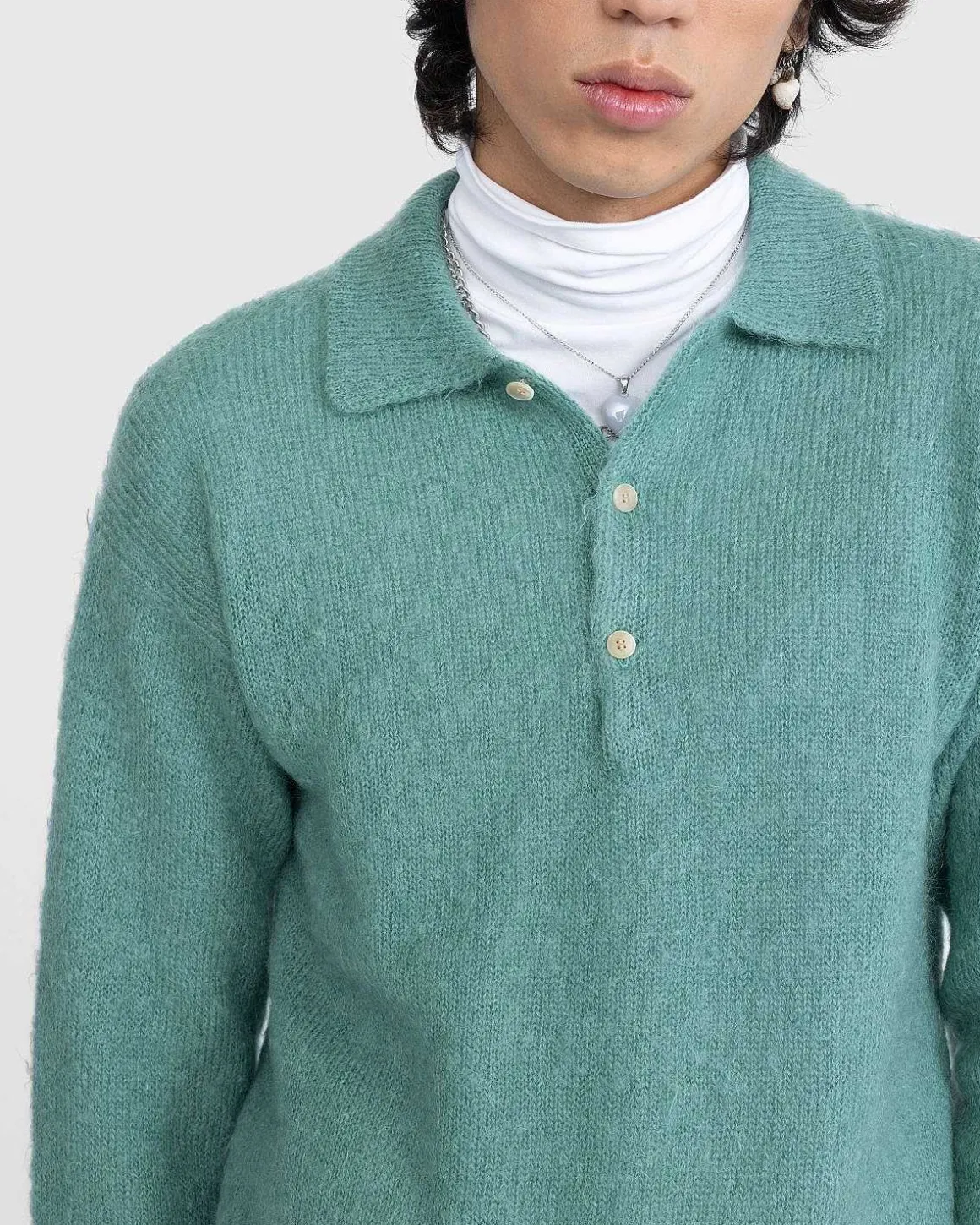 Borstet Mohair Strik Polo Jade Gron