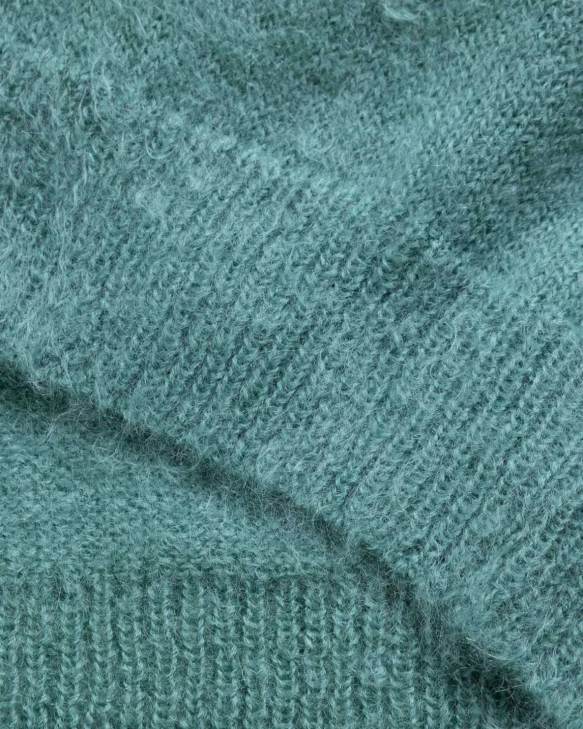 Borstet Mohair Strik Polo Jade Gron