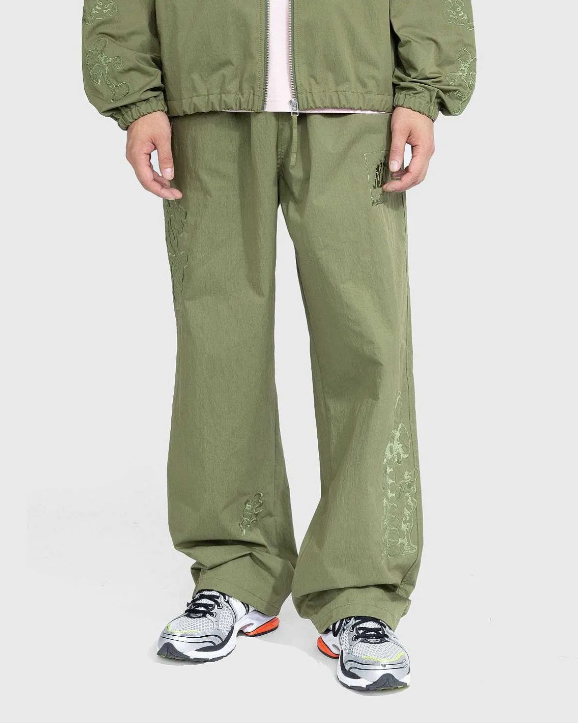 Borstet Nylon Trackpants Gron
