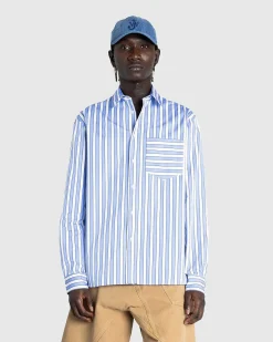 Classic Fit Patchwork Skjorte Bla/Hvid