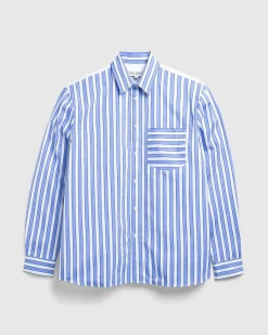 Classic Fit Patchwork Skjorte Bla/Hvid