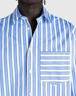 Classic Fit Patchwork Skjorte Bla/Hvid