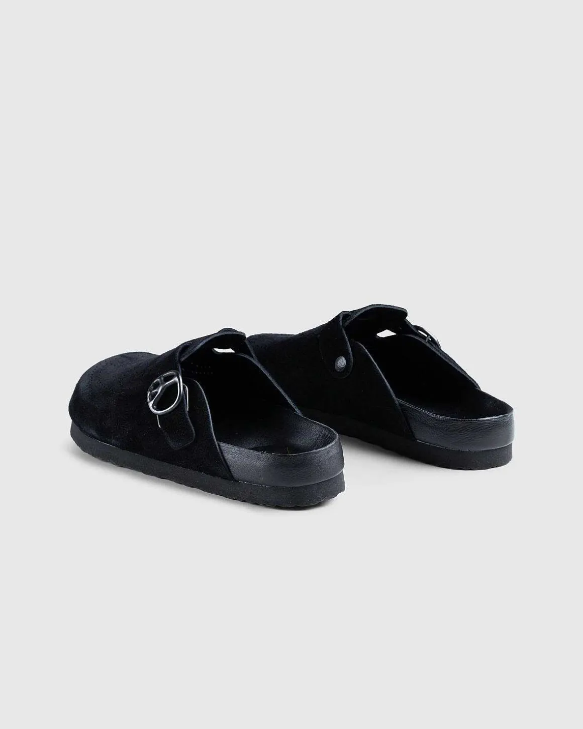 Clog Sandal Suede Laeder Sort