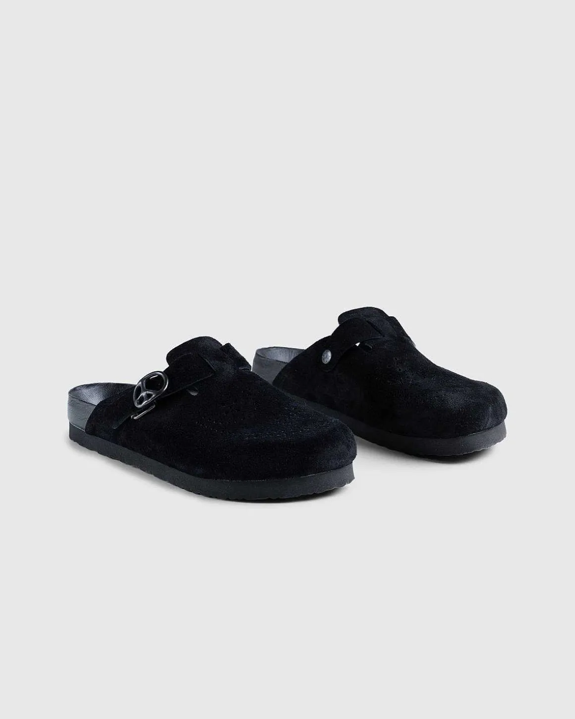 Clog Sandal Suede Laeder Sort