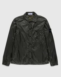 Coated Nylon Overshirt Oliven