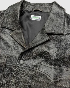 Crackle Laederskjorte Jet Black Multi