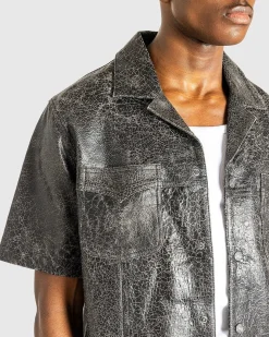 Crackle Laederskjorte Jet Black Multi