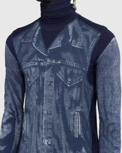 Denim Trompe L'Oeil Langaermet Navy/Bla