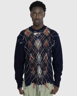 Distressed Wool Crewneck Sweater Multi