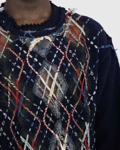 Distressed Wool Crewneck Sweater Multi