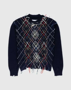 Distressed Wool Crewneck Sweater Multi