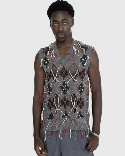 Distressed Wool Sweater Vest Multi
