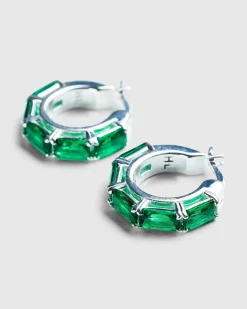 Emerald Cut Eternity Hoop Oreringe Solv/Smaragd
