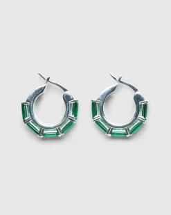 Emerald Cut Eternity Hoop Oreringe Solv/Smaragd
