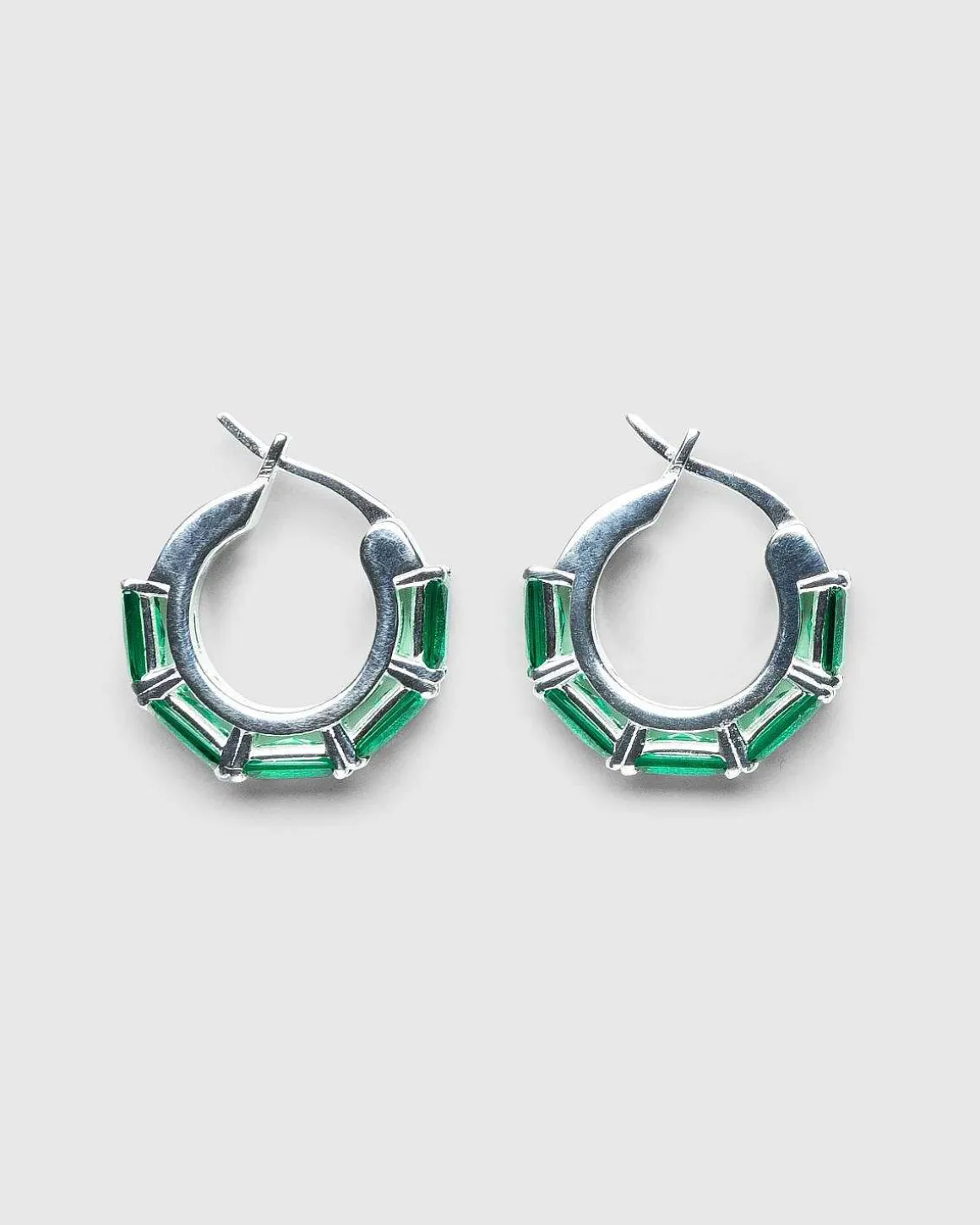 Emerald Cut Eternity Hoop Oreringe Solv/Smaragd