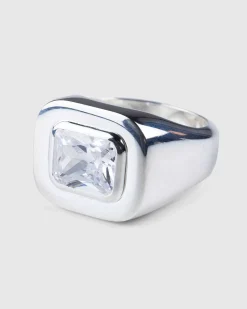 Emerald Cut Signet Ring Solv/Hvid