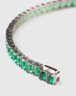Emerald Cut Tennis Armband Solv/Smaragd