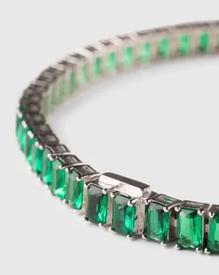 Emerald Cut Tennis Armband Solv/Smaragd