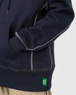 Fleece-Haettetroje Med Kontrastsom Navy