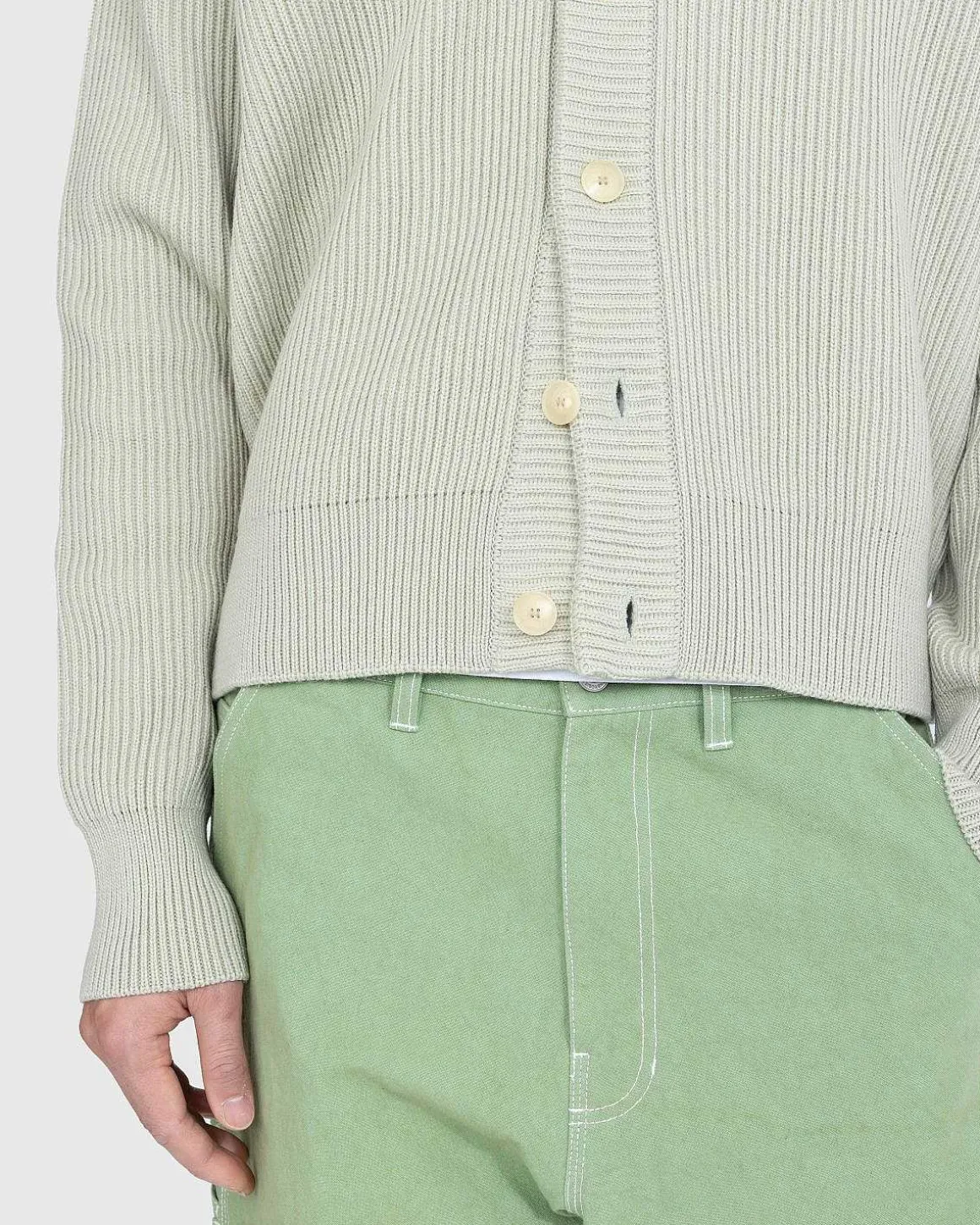 Fransk Merino Rib Strik Cardigan Light Khaki