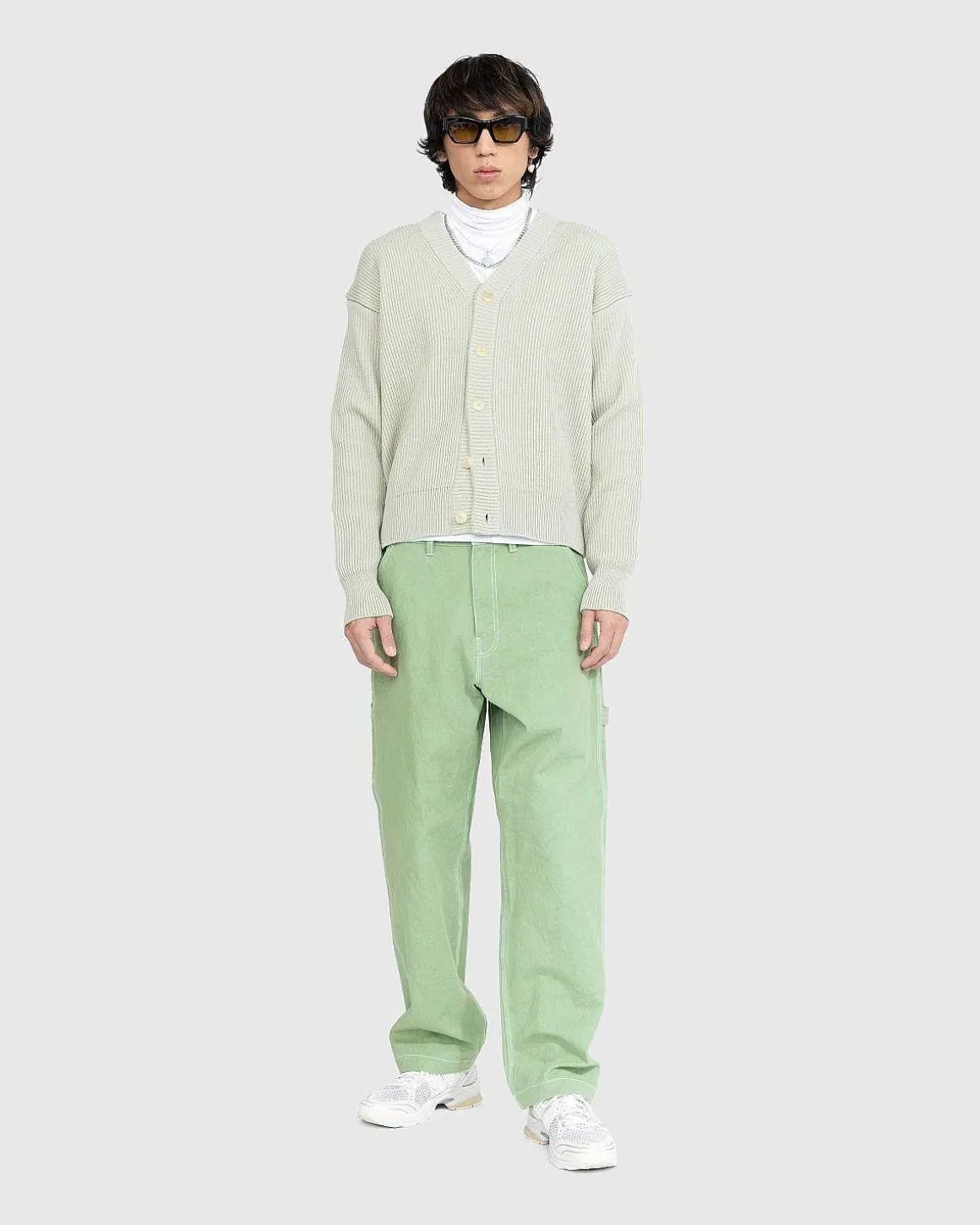 Fransk Merino Rib Strik Cardigan Light Khaki