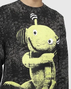 Genbrugt Bomuld Alien Puppet Langaermet Tee Washed Black